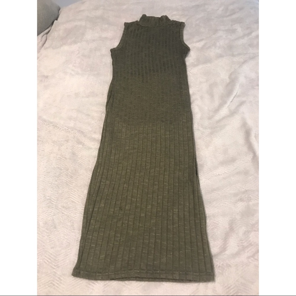 High neck olive green body con dress